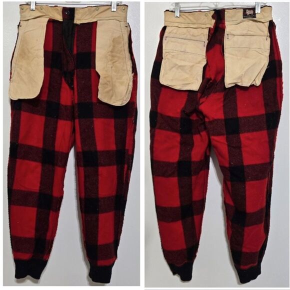 Vintage 1950s Mens Woolrich Wool Pants Outdoors Hunting Red Black Buffalo Plaid - Picture 12 of 16